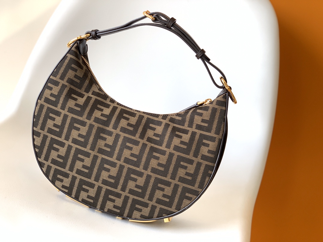 Fendi Small Fendigraphy FF Jacquard Fabric Hobo Shoulder Bag Brown